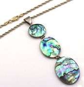 Vintage 925 sterling silver triple drop abalone shell pendant on chain