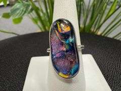 Sterling Silver 925 One of a Kind Dichroic Glass Ring Size 8.5