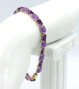 14kt Yellow gold 6ctw emerald cut amethyst and oval Jade link bracelet