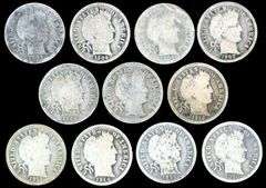11 Different Barber Silver Dimes: 1902 to 1916