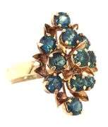 10kt Yellow gold blue sapphire cluster ring
