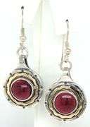 925 Sterling silver Garnet Cab 2 tone earrings