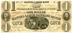 Scarce 1837 $1 Manual Labor Bank of Philadelphia Bank Note PA-445 G50 (Panic of 1837)