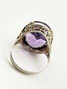 14KT White Gold Art Deco Filigree Design Amethyst Ring