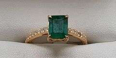 Very fine one Emerald ring in silver 14k gold plated with diamond accent