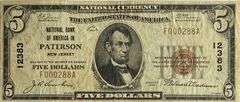 $10 Natl Bank of America Patterson New Jersey 1929 Sereies Brown Seal National Currency Note