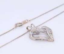 10kt White Gold Open Heart Shaped Diamond Pendant on Chain