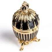 3" Ribbed Black & Gold Fabergé Egg Replica Jewelry Box – Easter Gift, Collectible Russian Egg