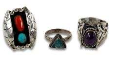 Gemstones in Sterling Rings - Lot of 3