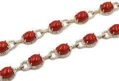 Fantastic 101.44CTW Oval Cabochon-Cut Coral & 7.00CTW Diamond Necklace in 14K Yellow Gold Over Sterl