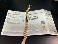 BRAND NEW CERTIFIED MEN'S CUBAN LINK DIAMOND ID BRACELET. 18K GOLD