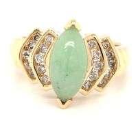 14kt Yellow gold marquise Jade and channel set diamond ring