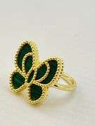 925 Sterling Silver Gold Tone Green Malachite Butterfly Ring