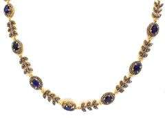 Fabulous 8.00CTW Blue Sapphire & 3.52CTW Diamond Necklace in 14K Yellow Gold Over Sterling Silver