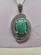 Magnificent Emerald and diamond in Silver Necklace– GLA Certified