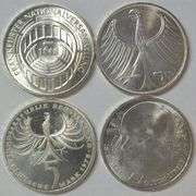 4 Different Gem BU SILVER German 5 Marks from the 1970's