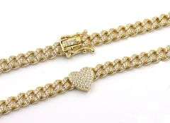 925 Sterling silver Cuban chain cubic zirconia necklace with heart shaped pendant