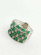 925 Sterling Silver Emerald Color And CZ Attached Row Band Ring