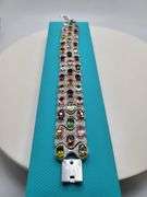 Extremely fine quality and collectible Heavy Silver Bracelet with Polychromatic Tourmalines and Diam