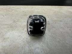 Black CZ Unique Solitaire Polished Cutout Ring Sterling Silver Band Size 8