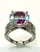 Dazzling 14 kt White Gold Plate 5 Ct Rose Cut Mystic Topaz Ring