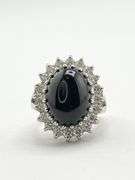 925 Sterling Silver Large Black Onyx With CZ Halo Ring