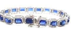 Stunning 18.97CTW Emerald Cut Kyanite & Diamond Bracelet in 14K White Gold Over Sterling Silver