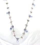 18kt White gold diamond and round and Briolette cut Tanzanite link chain necklace