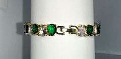 18 Kt Gold Plated 32.5 Ctw Simulated Green Emerald and Diamond Tennis Bracelet