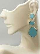 925 Gold Tone Sterling Silver Three Drop Blue Stone Earrings