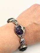 925 Sterling Silver Signed Sajen Hand Made Carved Amethyst And Mystic Topaz Accent Bracelet