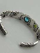 925 Sterling Silver Filigree Design Multi Volor Gemstone Cuff Bracelet
