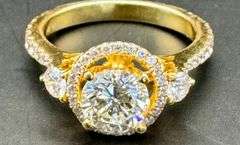 14K Yellow Gold Round Brilliant Cut Diamond Ring of 1.91ct