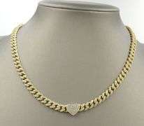 925 Sterling silver Cuban chain cubic zirconia necklace with heart shaped pendant