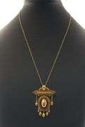 Vintage Victorian Multi Dangle Brooch Pendant Necklace in 14K