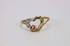 10k Yellow Gold Filigree White CZ Rose Brushed Ring Promise Purity Band Size 6.5