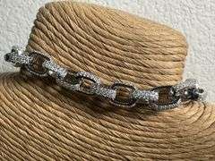 Rhodium Plated 925 Sterling Silver CZ Encrusted Micro Pave Link Chain 8.9mm New 9"