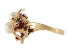 Vintage Mikimoto Pearl and 0.09ctw Ruby Bow Style Ring in 14K