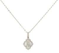 1.20ctw Oval and Round Diamond Scalloped Frame Pendant Necklace in 14K
