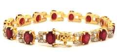 Fabulous 21.30CTW Oval Faceted Ruby & Diamond Bracelet in 14KYellow Gold Over Sterling Silver