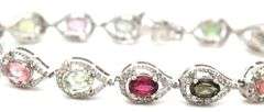 Darling 6.08CTW Oval Faceted Multi-Colored Tourmaline & Diamond Bracelet in 14K White Gold Over Ster