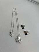 925 Sterling Silver Set Of Pendant And Earrings Floral With heart Shape Petals