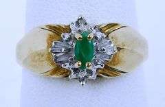 Vintage 10K Emerald & Diamonds Ring, Size 7