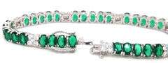 925 Sterling silver oval green cubic zirconia and round white cubic zirconia tennis bracelet