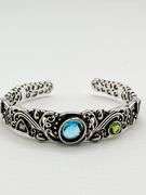 925 Sterling Silver Filigree Design Multi Volor Gemstone Cuff Bracelet