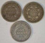 3 Diff. Liberty Seated Dimes in VF, XF, & AU