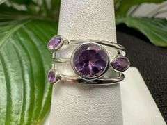 Sterling Silver Natural Gemstone Amethyst Ring Size 5