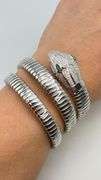 925 Sterling Silver And Stainless Steel Crystal Triple Wrap Snake Bracelet