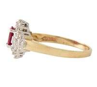 0.60ct Oval Ruby and 0.35ctw Baguette Round Diamond Starburst Frame Ring in 14K