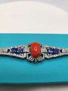 Coral and Tanzanite Silver Bracelet with Diamond Accents